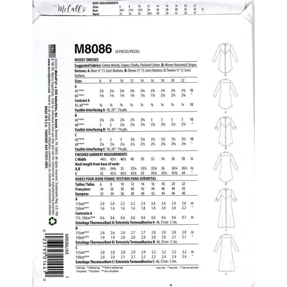 McCalls M8086 Misses 14 to 22 Learn to Sew Level 2 Dresses Uncut Sewing Pattern - Picture 2 of 2